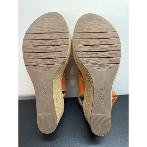 Clarks Aisley Tulip Sandals Suede Wedge Heels Slingback Orange Women’s Sz 8 - Picture 9 of 10